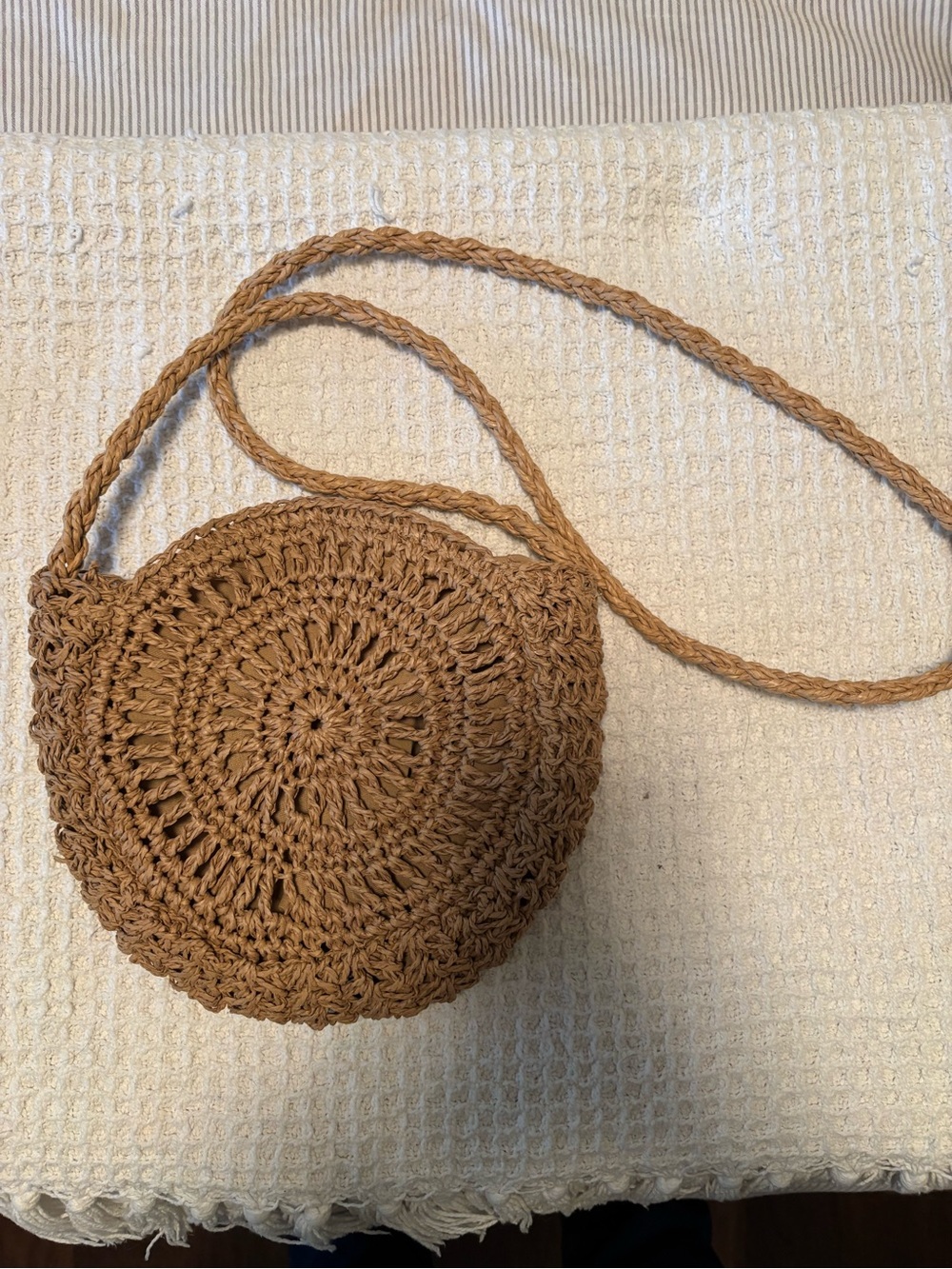 Woven Round Crossbody Bag - Brown